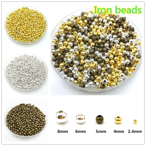 Cinco tamaños/oro plateado/bronce hierro joyas de perlas de Metal perlas espaciador de bola Lisa cuentas para hacer joyería haciendo ► Foto 1/6