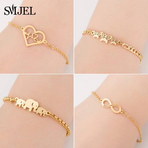 SMJEL de acero inoxidable Animal pulseras para las mujeres joyería de todos los días oro Cz mariposa encanto pulsera de mujer, regalo de boda ► Foto 1/6