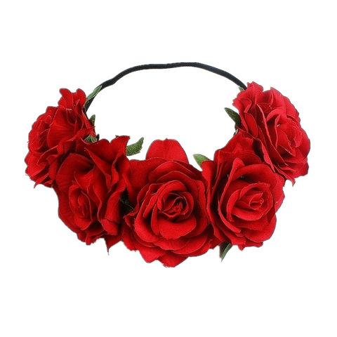 Diadema Floral Bohemia hecha a mano para niña y mujer, accesorios para el cabello con rosas grandes, corona de novias, adornos para el pelo de fiesta florales ► Foto 1/6