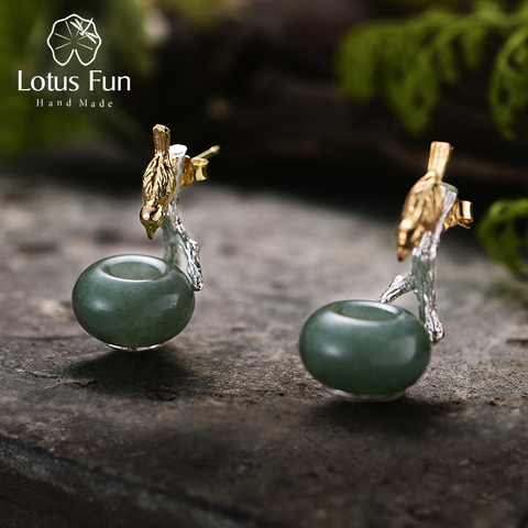 Lotus Fun Real de plata de ley 925 Piedra Natural joyería fina hecha a mano creativa pendientes colgantes de pájaro encantadores para mujeres Brincos ► Foto 1/6