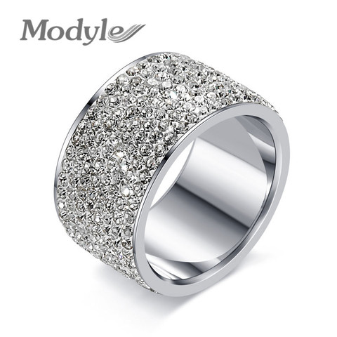 Anillos de boda modernos y grandes de cristal de Modyle para mujer, anillo romántico de acero inoxidable, anillo femenino de Color dorado ► Foto 1/6
