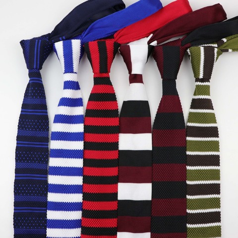 Corbata de punto de colores para hombre, corbatas cruzadas a rayas de colores, corbatas finas tejidas lisas ► Foto 1/6