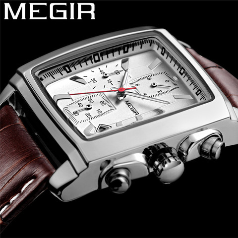 MEGIR-reloj deportivo resistente al agua para hombre, cronógrafo militar, de cuero genuino, de negocios, 2028 ► Foto 1/6