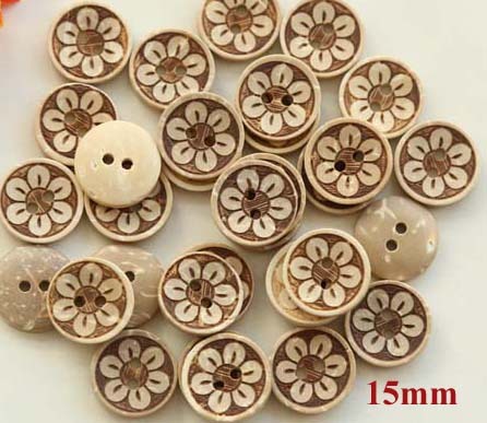 50 unids/lote tamaño: 15mm flor diseño 50 unids/lote madera botones coser botones 2-agujeros botones para niños (SS-503) ► Foto 1/1