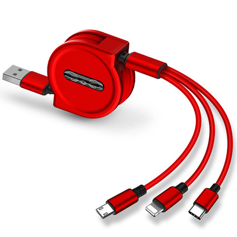Cable de carga USB 120cm 3 en 1 para iPhone, Micro USB y USB C Cable de carga portátil retráctil para Iphone X 8 Samsung S9 ► Foto 1/6