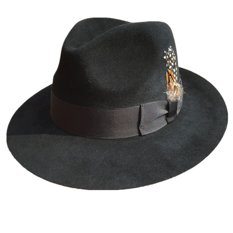 Sombrero Fedora de conejo Angora de lujo, Mobster, Michael Jackson, sombreros de caballero, color negro y gris ► Foto 1/1