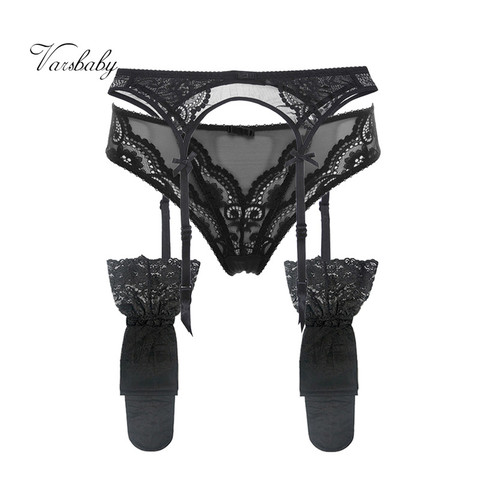 Varsbaby-ropa interior sexy con lazo de encaje para mujer, ligas + bragas + medias, 3 unids/lote ► Foto 1/1