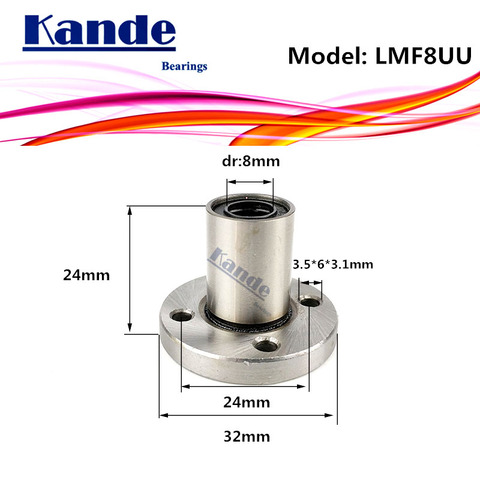 LMF8 UU 1 unids/lote LMF8UU reborde redondo de rodamiento lineal 8mm LMF8 para 3D impresora SMF8UU rodamientos Kande ► Foto 1/6