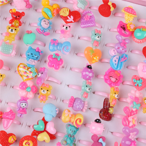 Anillos de plástico con cabujones de resina de varios colores para niñas, joyería para el Día de los niños, 10 Uds. ► Foto 1/6