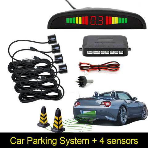 Sensor de aparcamiento LED Parktronic para coche con 4 sensores de respaldo inverso para aparcamiento de coche Monitor de Radar sistema de pantalla de retroiluminación ► Foto 1/6