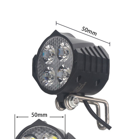Faro LED para bicicleta eléctrica, linterna frontal de 12W, 36V, 48V, 72V y 80V, 4 luces LED con claxon para Ebike ► Foto 1/6