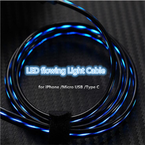 Cable de carga LED lighttig para iPhone Samsung Huawei Xiaomi Micro USB tipo C Cable de carga luminosa de flujo cargador de teléfono móvil ► Foto 1/6