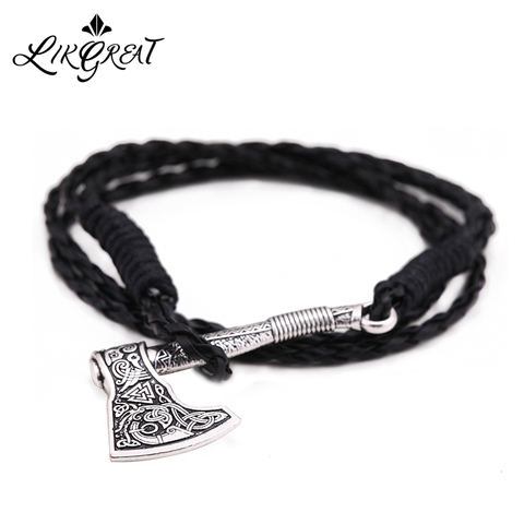 LIKGREAT-brazalete de cuero colgante con forma de hacha para hombre, amuleto irlandés, celtas, pulsera, regalo de joyería ► Foto 1/6