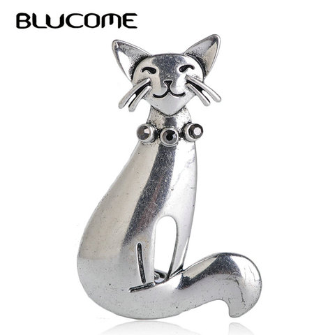 Blucome-broche con forma de gato para mujer y niña, moda novedosa, Color plateado, accesorios para niña y mujer, bufanda, hebilla para bolsa, alfileres, joyería ► Foto 1/5