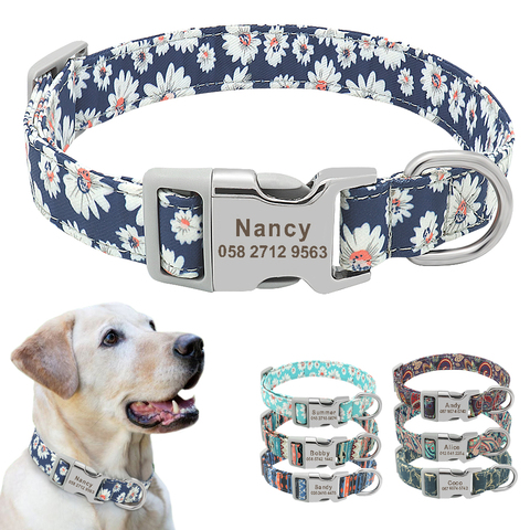 Collar personalizado de nailon para perro, grabado Floral, para cachorro, dibujo de cuello, nombre personalizado, para perros pequeños, medianos y grandes ► Foto 1/6