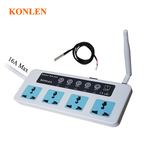 Konlen 16A GSM Socket casa inteligente de Control remoto enchufe de alimentación 4 canal relé con Sensor de temperatura ► Foto 1/6