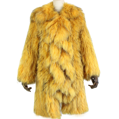 Sexy nueva moda de invierno para mujer volantes largos Casual Piel de mapache Real tejido sobretodo saco chaqueta 2022 ► Foto 1/6