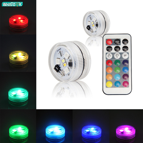 Luz LED sumergible RGB IP68, lámpara de noche de piscina a control remoto impermeable, decoración para fiesta, boda, celebración de vacaciones con batería ► Foto 1/6