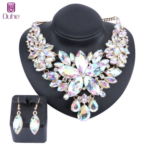 Gargantilla de cristal de alta calidad para mujer, conjunto de joyas de pendiente y collar con diamantes de imitación, regalo de boda, novias, fiesta de graduación ► Foto 1/6