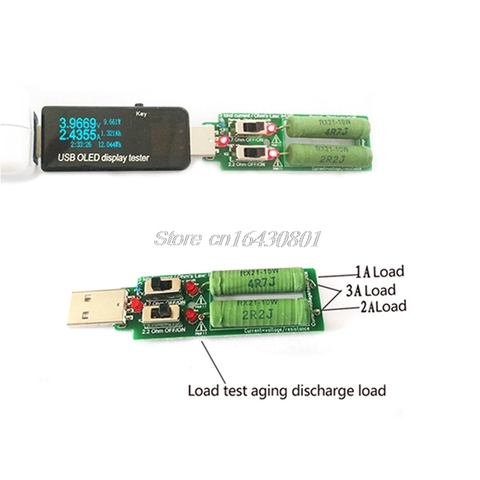 Resistencia USB DC carga electrónica con interruptor ajustable 3 corriente 5V1A/2A/3A batería capacidad voltaje resistencia de descarga probador ► Foto 1/1