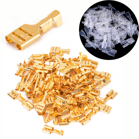 100pcs 6.3mm Brass Crimp Terminal Female Spade Connectors with Insulating Sleeve 22-16AWG ► Foto 1/6