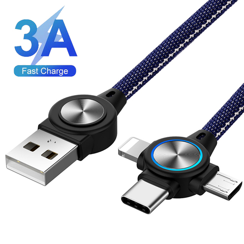 Cable USB 3 en 1 para teléfono móvil, Cable de carga Micro USB tipo C de 8 pines para iPhone 12 XS XR ► Foto 1/6
