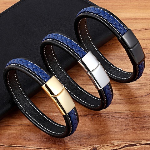 2022 Cruz trenzado de cuero de diseño pulsera para las mujeres de los hombres de acero inoxidable botón magnético encanto brazalete de regalo de 3 tamaños elegir ► Foto 1/6