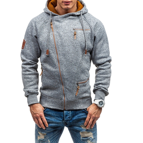 Sudadera con capucha para hombre, chaquetas con cremallera oblicuo, ropa de calle, abrigo de lana gris MY040, nueva moda de otoño ► Foto 1/6