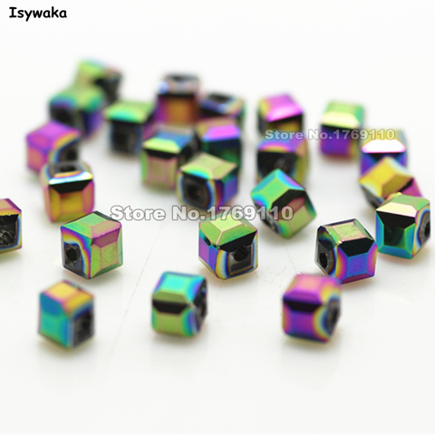 Isywaka 100 unids Cubo 4mm Verde Color Square Austria Granos Cristalinos de Los Granos de Cristal Flojos Del Espaciador Del Grano de DIY Fabricación de la joyería ► Foto 1/1