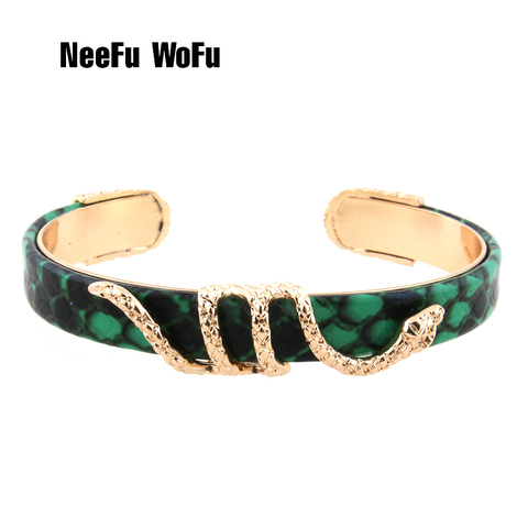 NeeFuWoFu-Pulseras con estampado de tigre de cobre y cuero de serpiente para mujer, brazaletes con gradiente abierto Manual para abalorio nacional, regalo de joyería ► Foto 1/6