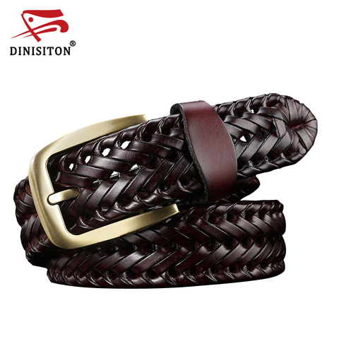 Diniton-cinturón tejido de piel auténtica para hombre y mujer, cinturón ancho, piel de vaca, vintage, marca de moda ► Foto 1/6
