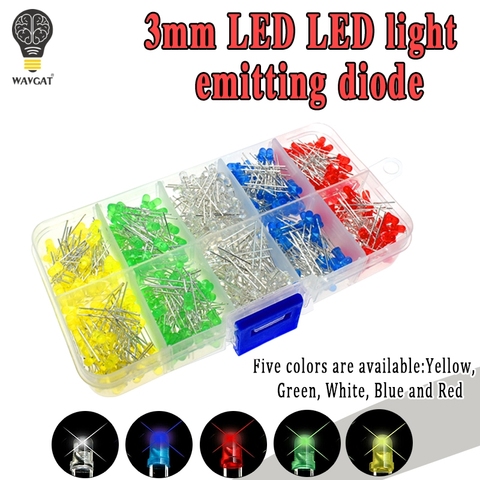 Envío Gratis 300 piezas 3mm 5mm de luz LED blanco amarillo rojo verde azul Kit surtido de LEDs DIY Juego de 3 V 20mA ► Foto 1/6