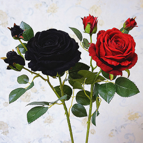 Rama de rosa de terciopelo negro de lujo, simulación de flores artificiales, regalo de San Valentín, flores de boda, decoración del hogar, rosas, flores ► Foto 1/2
