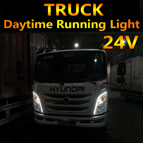 24V impermeable Flexible Universal camión led DRL Luz de circulación diurna con flujo luces de señal de giro para luces de coche de camión 2 piezas ► Foto 1/6
