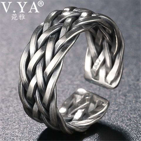 V.YA-Anillo de Plata de Ley 925 con forma de tejido para hombre y mujer, joyería fina de aniversario de boda ► Foto 1/5