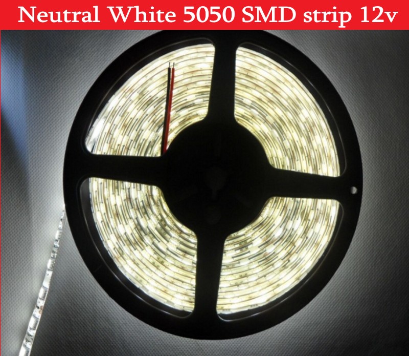 5M Tira de Luz LED SMD5050-60led/M 4000K-4500K Blanco Neutro Impermeable IP65 