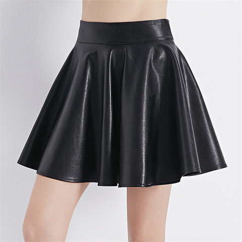 CUHAKCI-faldas plisadas de cuero para mujer, minifalda Sexy de cintura alta, informal, suave, color negro, de talla grande ► Foto 1/6