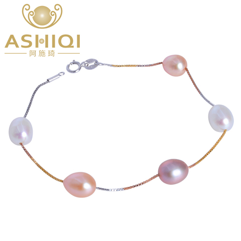 ASHIQI-pulsera de plata de ley 925 auténtica para mujer, joyería de perlas naturales de agua dulce, regalo ► Foto 1/6