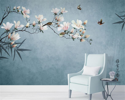 De papel pintado a mano magnolia flor pájaro mural de fondo de TV salón de Decoración de casa de foto de dormitorio 3d papel pintado ► Foto 1/6