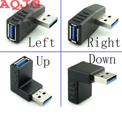 Adaptador USB 3,0 A macho A hembra de 90 grados, adaptador en ángulo izquierdo y derecho USB 3,0 AM/AF conector para ordenador portátil/PC, color negro ► Foto 1/6