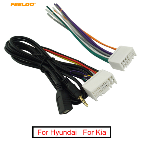 Adaptador de arnés de cableado estéreo de CD de Audio para coche con USB/AUX (3,5mm) enchufe para Hyundai IX35/Elantra/Santa Fe/Sonata fábrica OEM Radio ► Foto 1/5