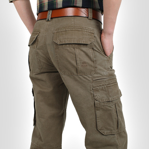 Pantalones Cargo de combate para hombre, pantalón táctico militar de algodón, suelto, verde militar, con múltiples bolsillos, informal ► Foto 1/6