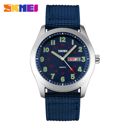 Marca SKMEI correa de Nylon de los hombres relojes impermeable pantalla analógica fecha semana reloj de cuarzo Casual de los hombres reloj de pulsera reloj masculino ► Foto 1/6