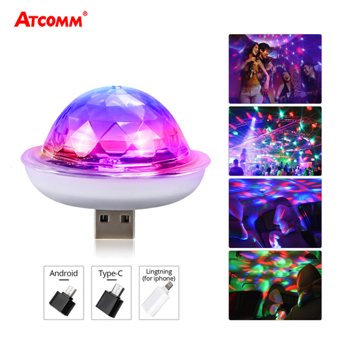 Teléfono Móvil USB LED de luz de escenario con música de Sensor portátil 5V RGB bola mágica de cristal LED lámpara de Disco DJ Club fiesta ► Foto 1/6