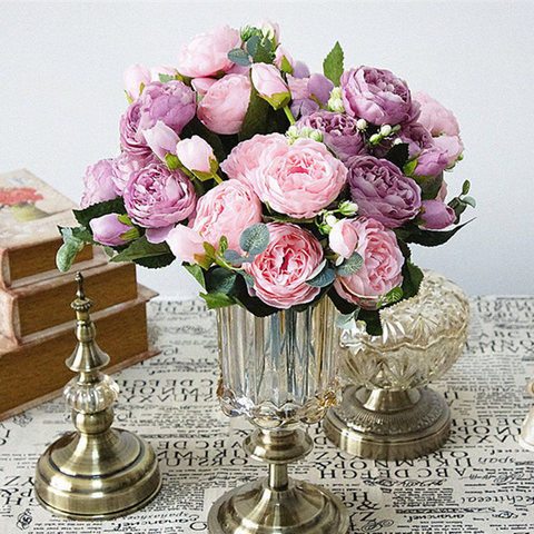 Bonito ramo pequeño de flores de seda Artificial de peonía rosa, flores para fiesta en casa, decoración de boda y primavera, flor falsa de mariage ► Foto 1/2