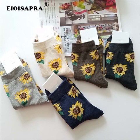 EIOISAPRA-Calcetines cortos de girasoles para mujer, de estilo coreano, calcetines japoneses de algodón de alta calidad, Arte Creativo, Harajuku ► Foto 1/6