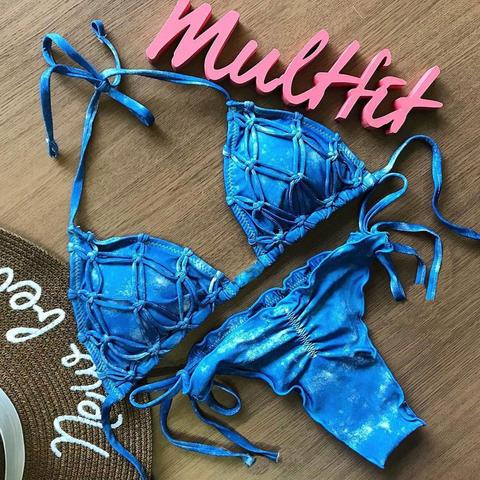 Melphieer-Conjunto De Bikini con cordón trenzado para mujer, bañador Sexy azul, traje De baño para playa, Bikini 2022 ► Foto 1/6