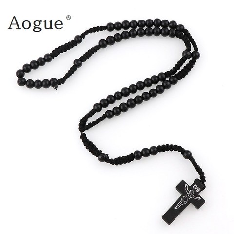 Collar de cuerda tejida de madera para hombres y mujeres, joyería religiosa de 8mm ► Foto 1/6