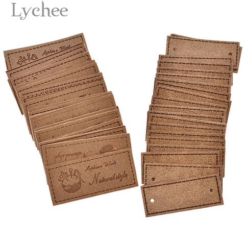 Lychee unids 20 piezas Vintage estilo Natural cuadrado PU etiquetas de cuero en blanco en relieve etiquetas para bolsos de ropa DIY accesorios de costura ► Foto 1/6