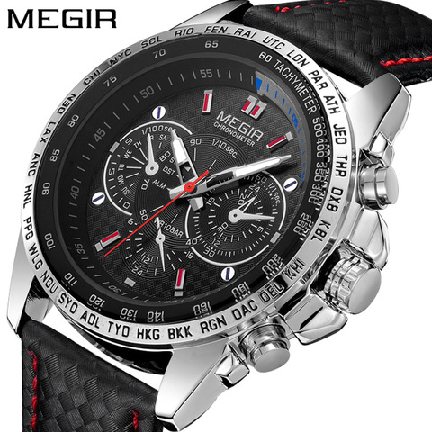 Relojes MEGIR para hombre relojes de marca de lujo para hombre deportivo correa de cuero reloj cuarzo 1010 ► Foto 1/6